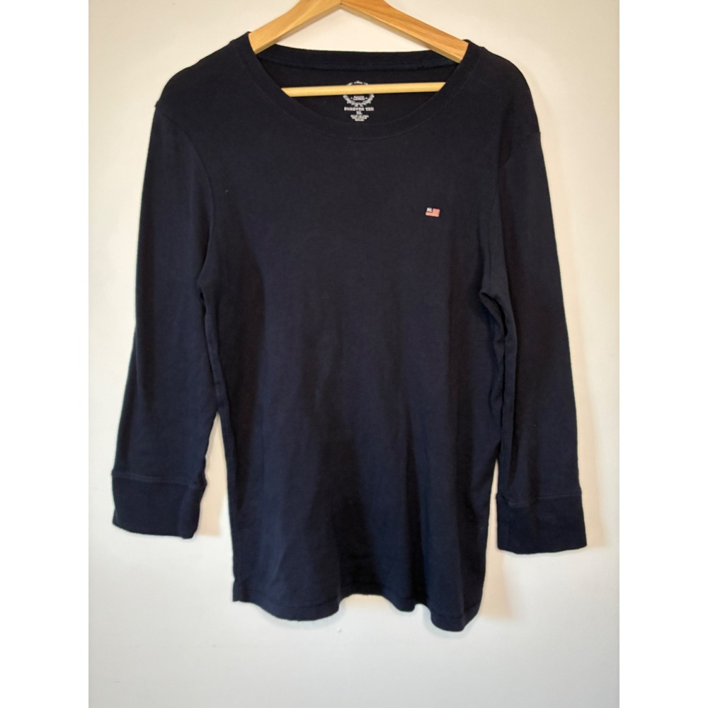Ralph Lauren Polo Jeans Women XL Navy Forever Tee 3/4 Sleeve Embroider Flag Logo